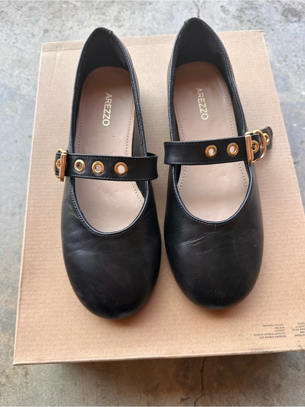 Arezzo Black Mary Jane Flats with Gold Buckle